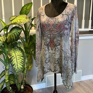 Grey, Black, Red Top